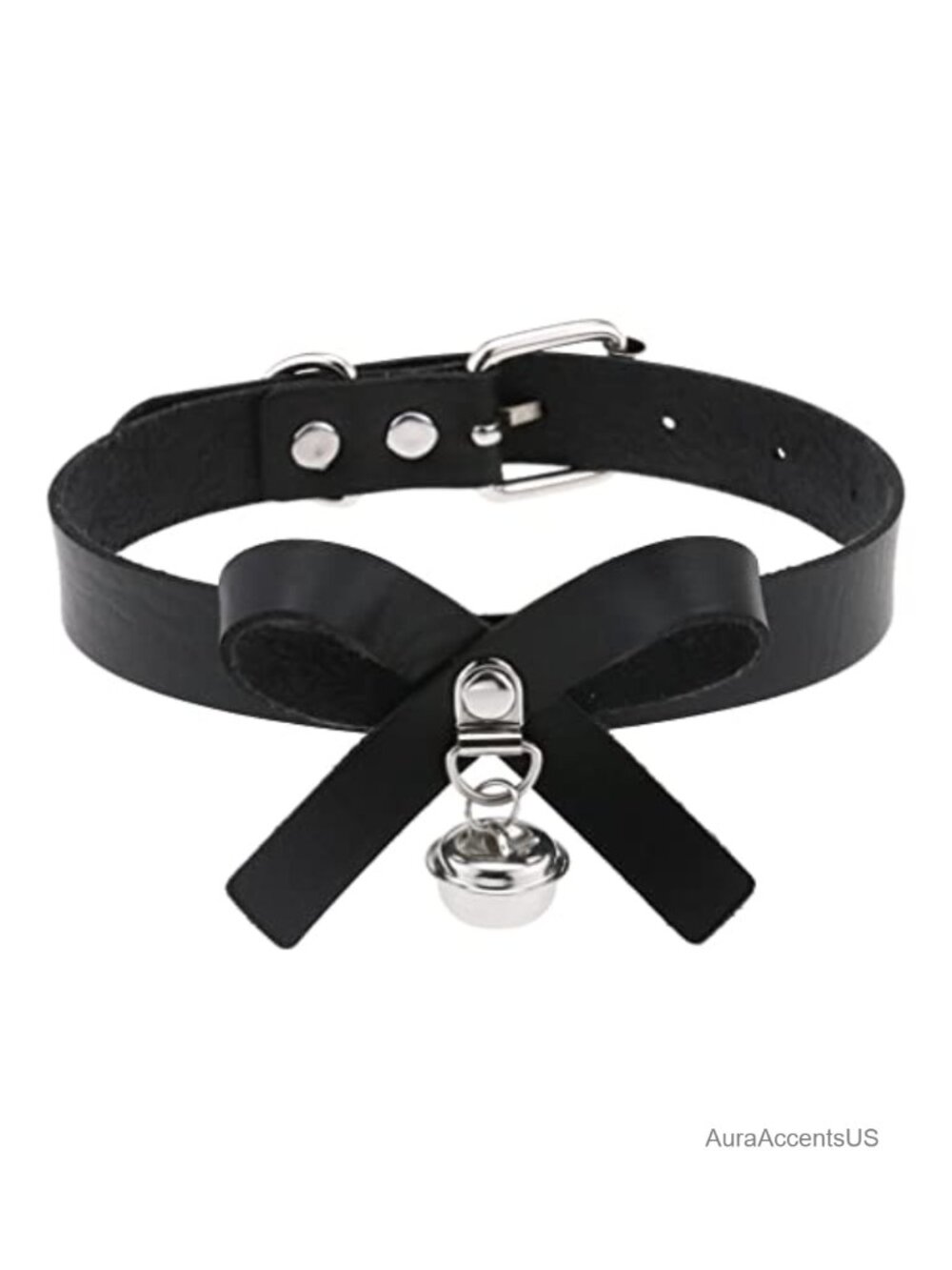 Adjustable Leather Choker Necklace with Bow Pendant Punk Style